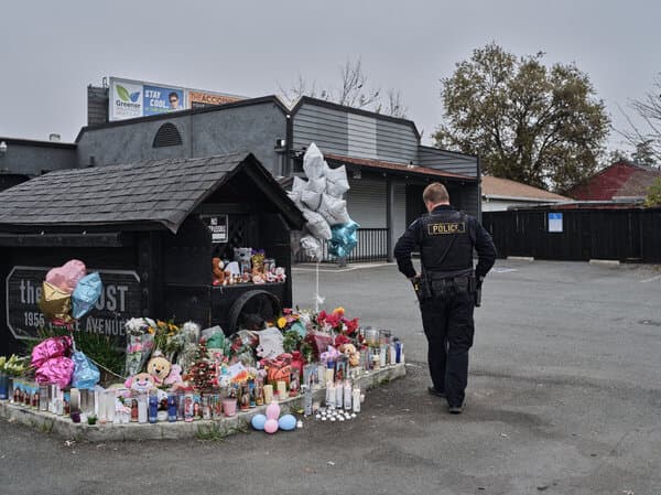 Police tape cordons off the area of a shooting in Stockton, California