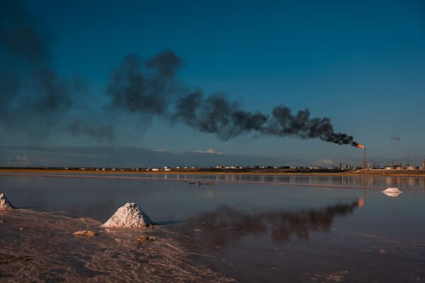 Venezuelan landscape affected by heavy oil extraction and pollution.