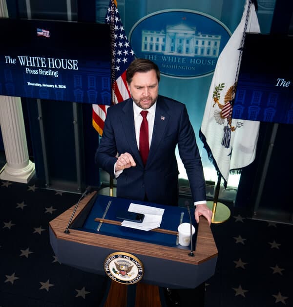 Attorney General Pam Bondi speaking at a podium