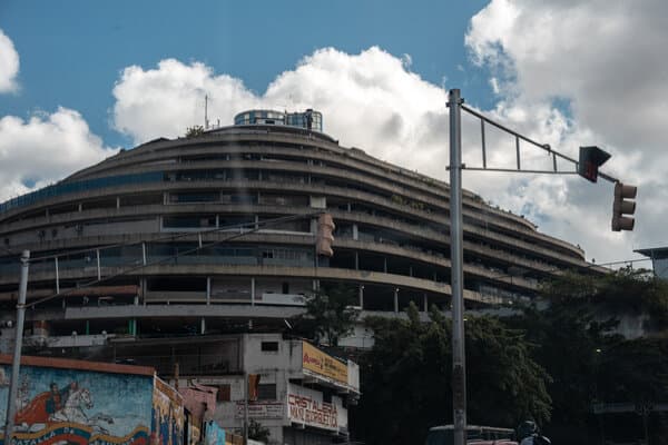 The exterior of El Helicoide, a spiraling concrete structure in Caracas, Venezuela.